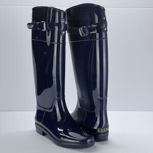 Ralph Lauren Rossalyn II Women Sz 8B Blue PVC Knee High Rain Boots 11768 Outdoor